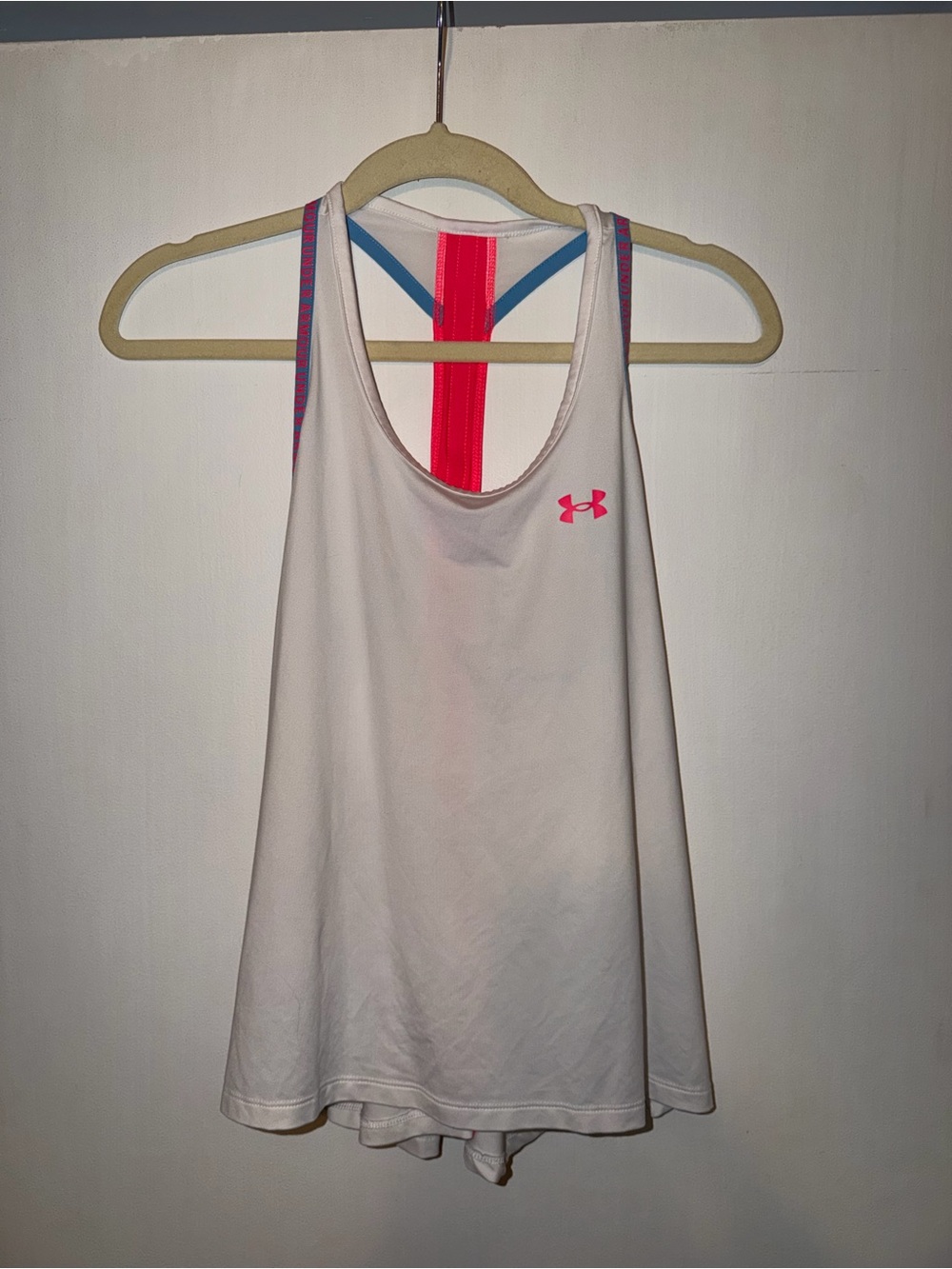 Under Armour White Racerback Tank with Pink & Blue Accents